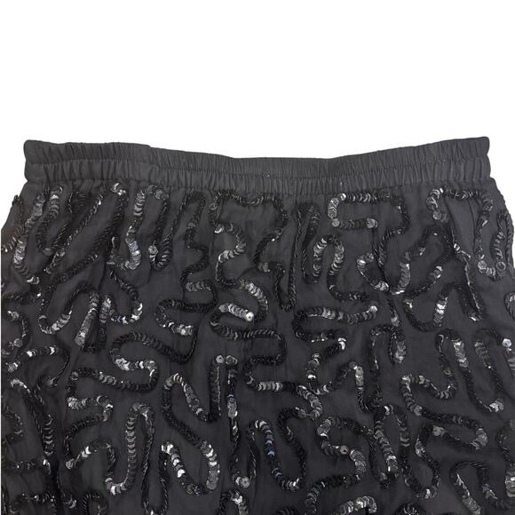 Vintage 80s Black Sequin Gold Leaf Beaded Midi Skirt Glam Cocktail Evening Small - Picture 11 of 11